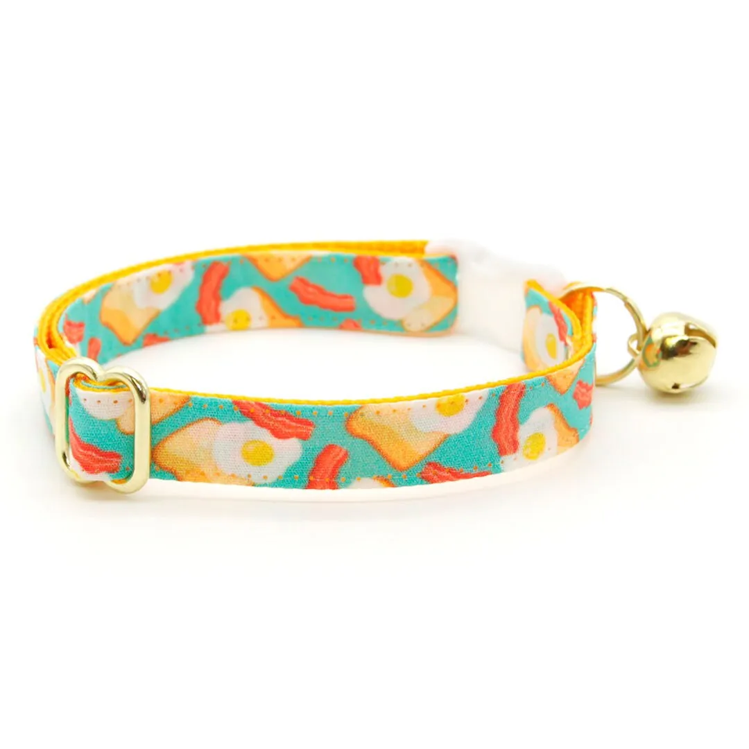 Bow Tie Cat Collar Set - "Breakfast Club" - Bacon, Eggs & Toast Cat Collar w/ Matching Bowtie / Food / Cat, Kitten, Small Dog Sizes