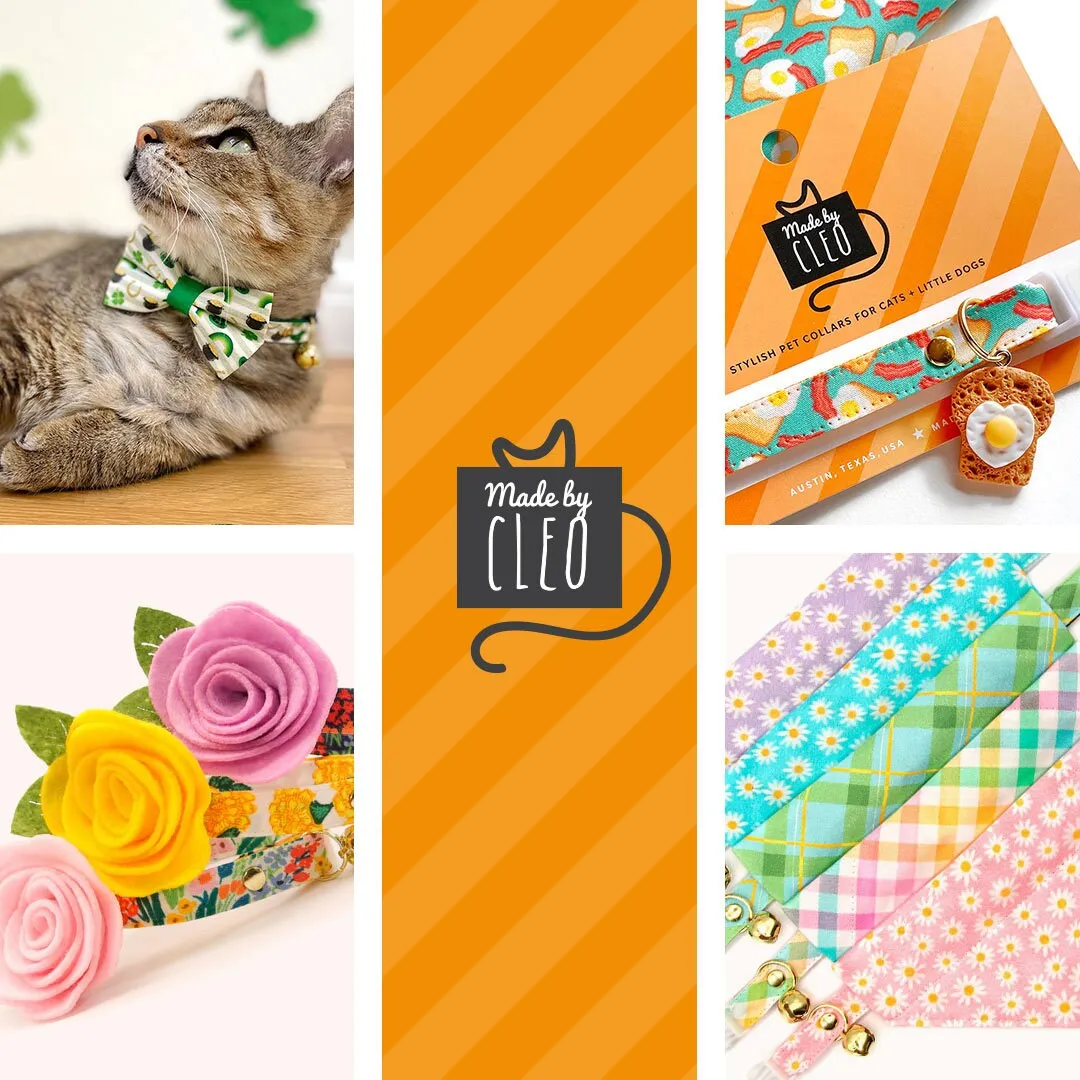 Bow Tie Cat Collar Set - "Breakfast Club" - Bacon, Eggs & Toast Cat Collar w/ Matching Bowtie / Food / Cat, Kitten, Small Dog Sizes