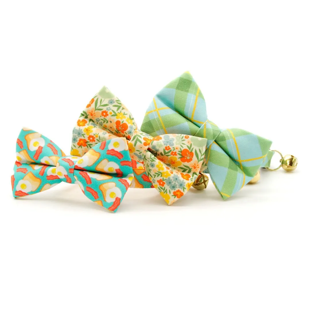 Bow Tie Cat Collar Set - "Breakfast Club" - Bacon, Eggs & Toast Cat Collar w/ Matching Bowtie / Food / Cat, Kitten, Small Dog Sizes