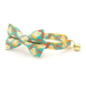 Bow Tie Cat Collar Set - "Breakfast Club" - Bacon, Eggs & Toast Cat Collar w/ Matching Bowtie / Food / Cat, Kitten, Small Dog Sizes