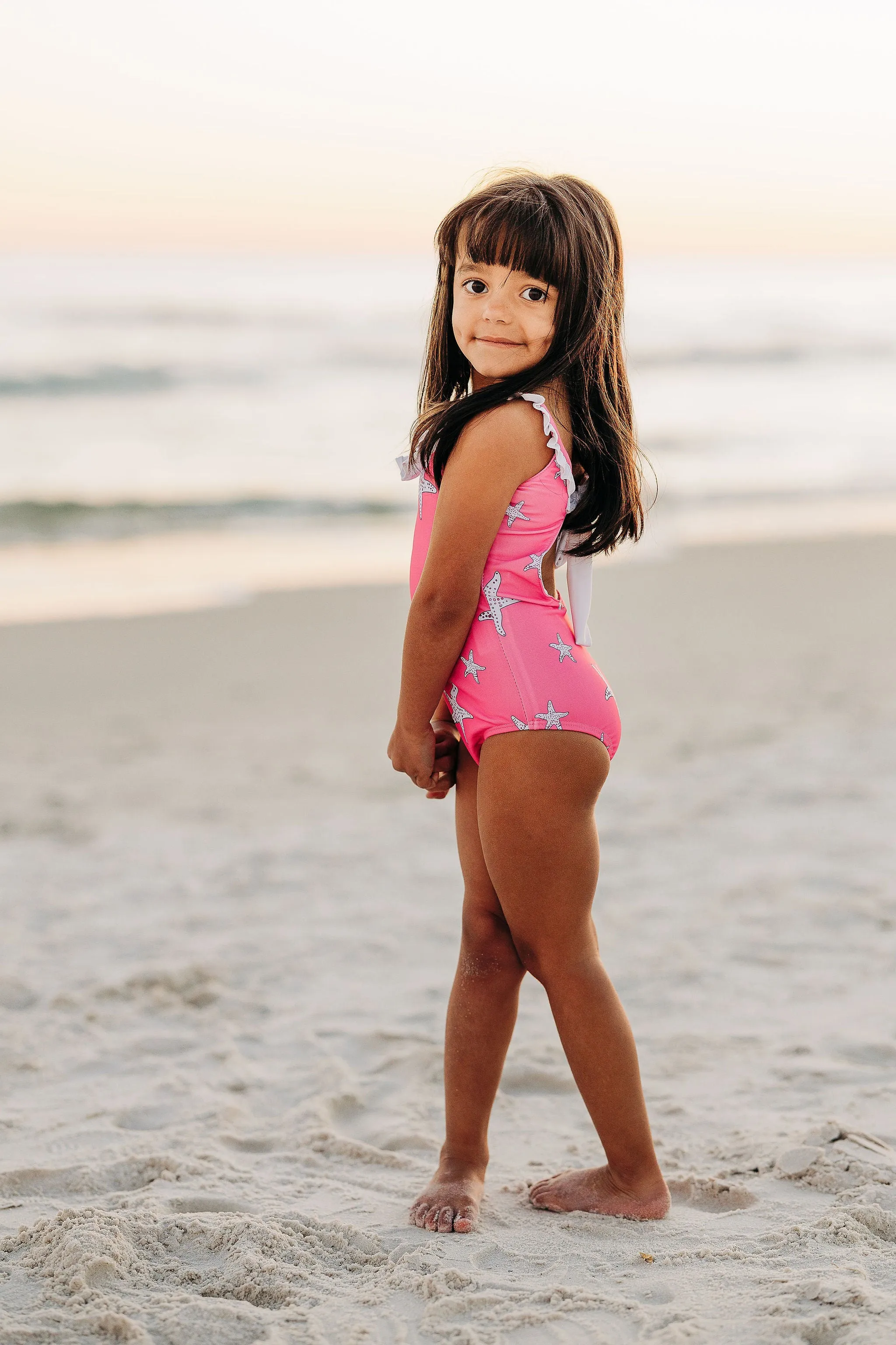 Bowback Swimsuit - Pink Starfish