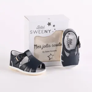 Boys Navy Blue Leather Walker Sandals