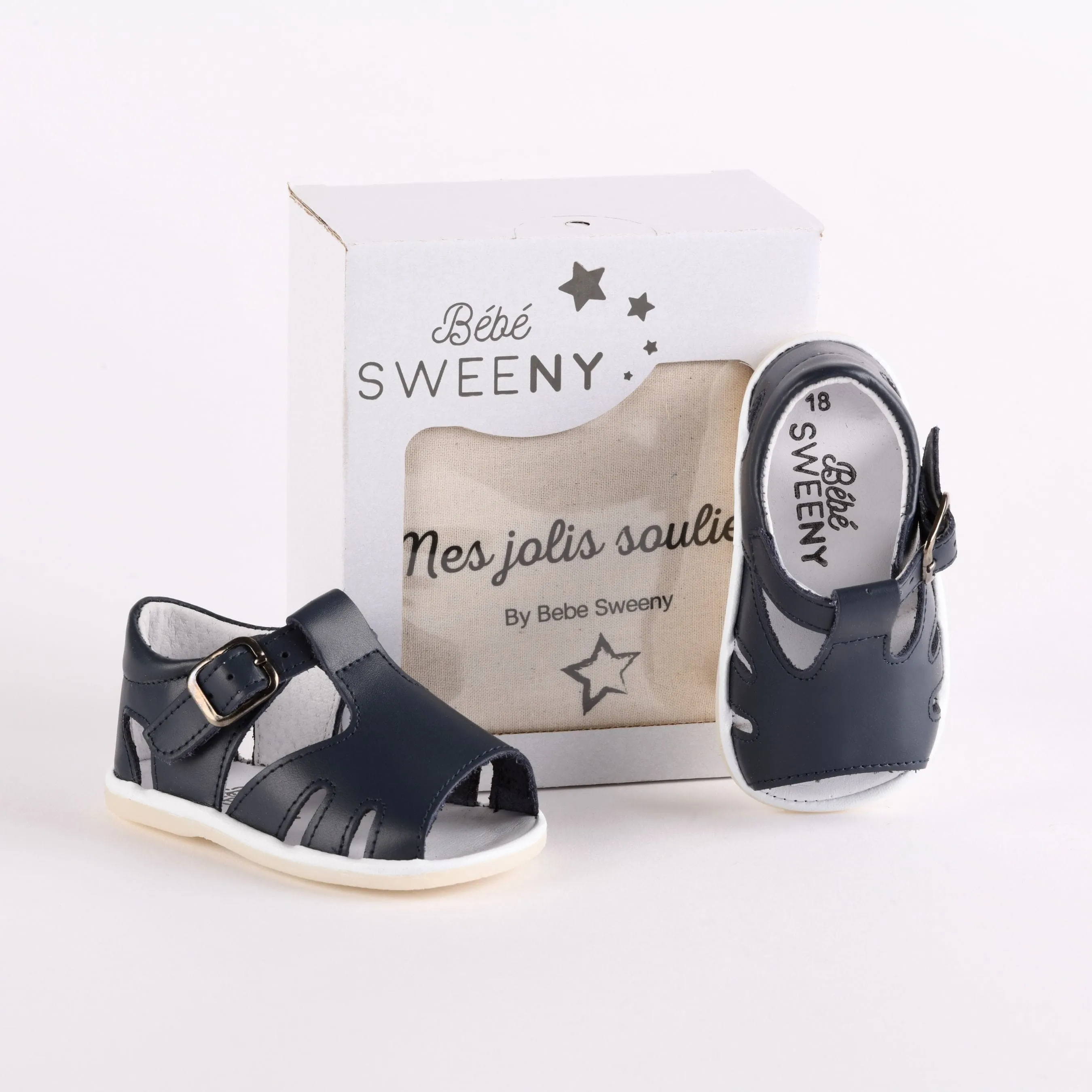 Boys Navy Blue Leather Walker Sandals
