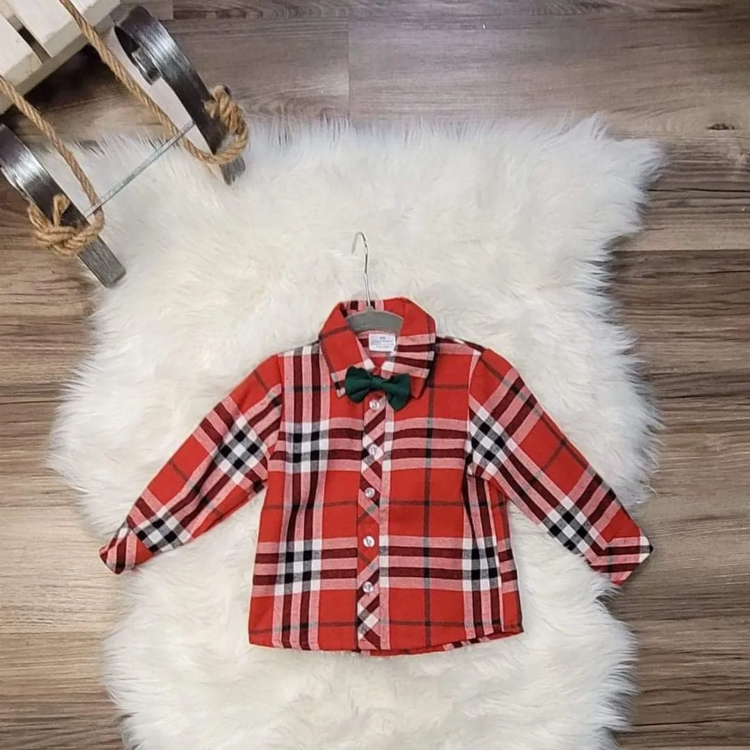 Boys Red Plaid Button Front Top
