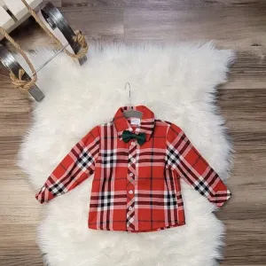 Boys Red Plaid Button Front Top