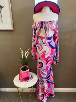 Bra Top Puff Sleeve Skirt Set