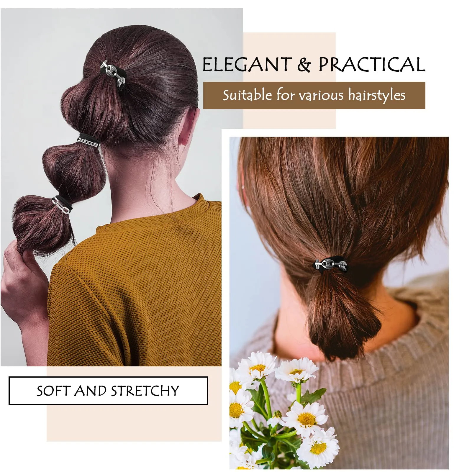 Bracelet Hair Ties Black Hair Tie Bracelets For Women 3 PCS Hair Ties For Thick Hair With Gold Silvery and Beige Elastic Looks Cute On Your Wrist And Great In Your Hair
