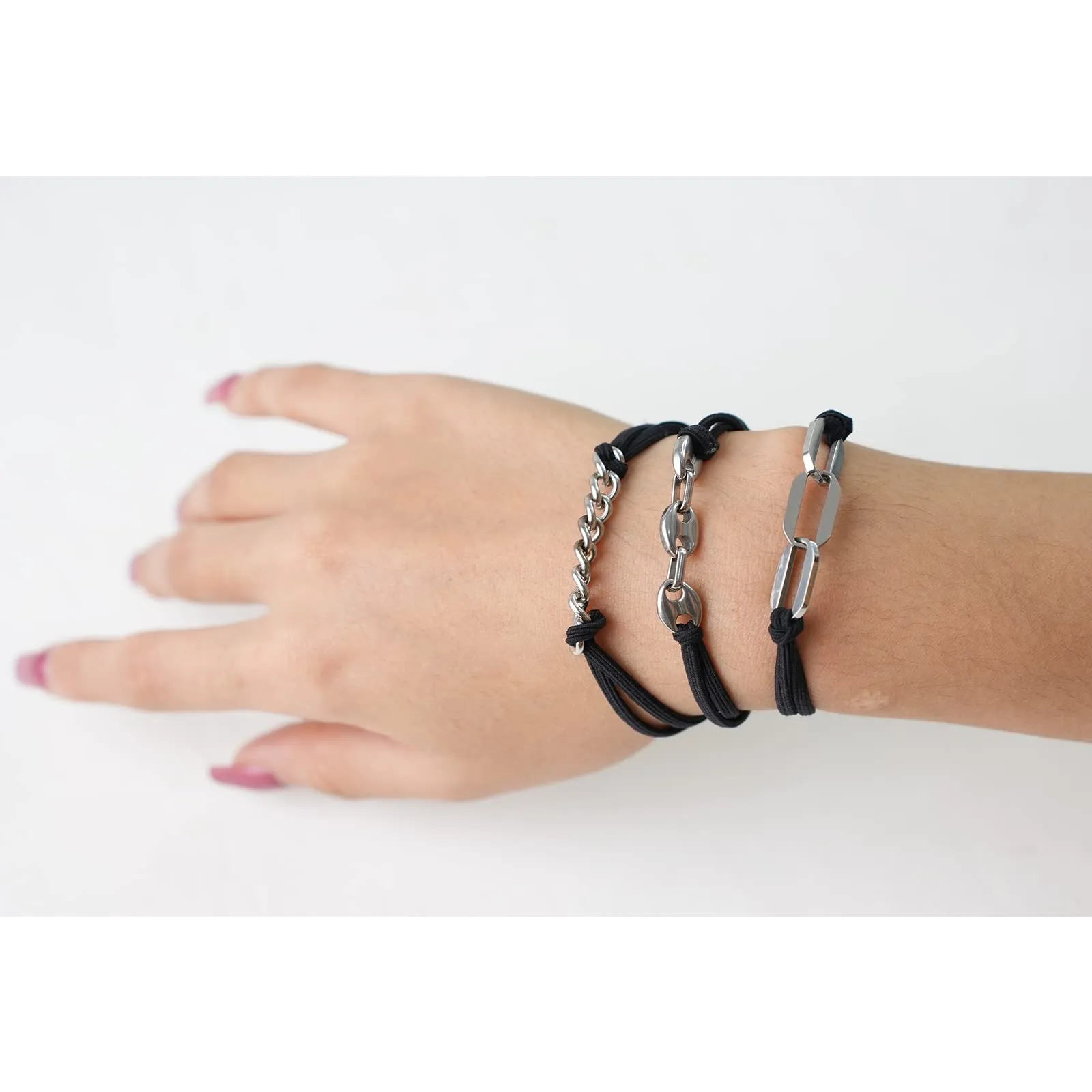 Bracelet Hair Ties Black Hair Tie Bracelets For Women 3 PCS Hair Ties For Thick Hair With Gold Silvery and Beige Elastic Looks Cute On Your Wrist And Great In Your Hair