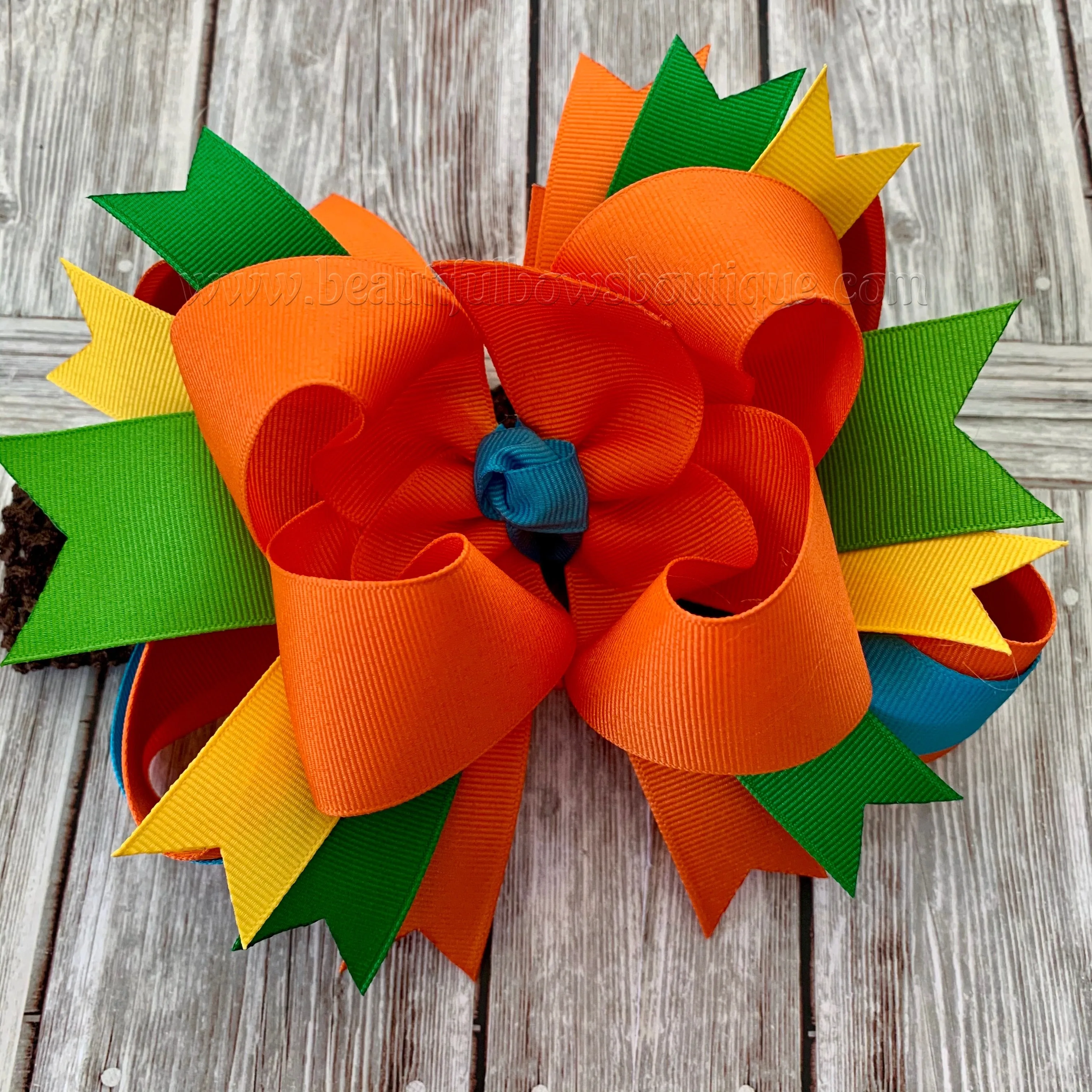 Bright Fall Hair Bow, Big Fall Hair Bows, Bright Thanksgiving Headband
