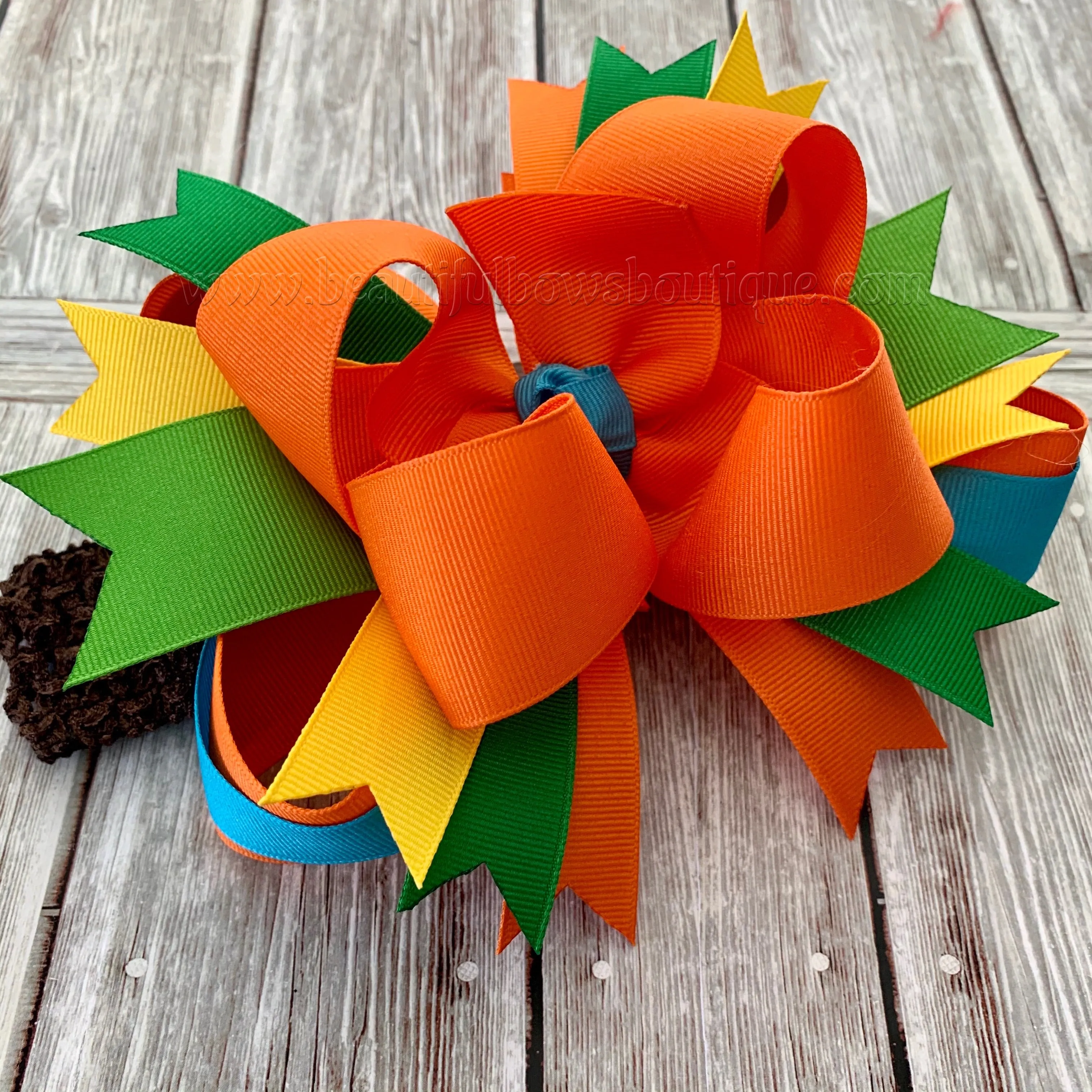 Bright Fall Hair Bow, Big Fall Hair Bows, Bright Thanksgiving Headband
