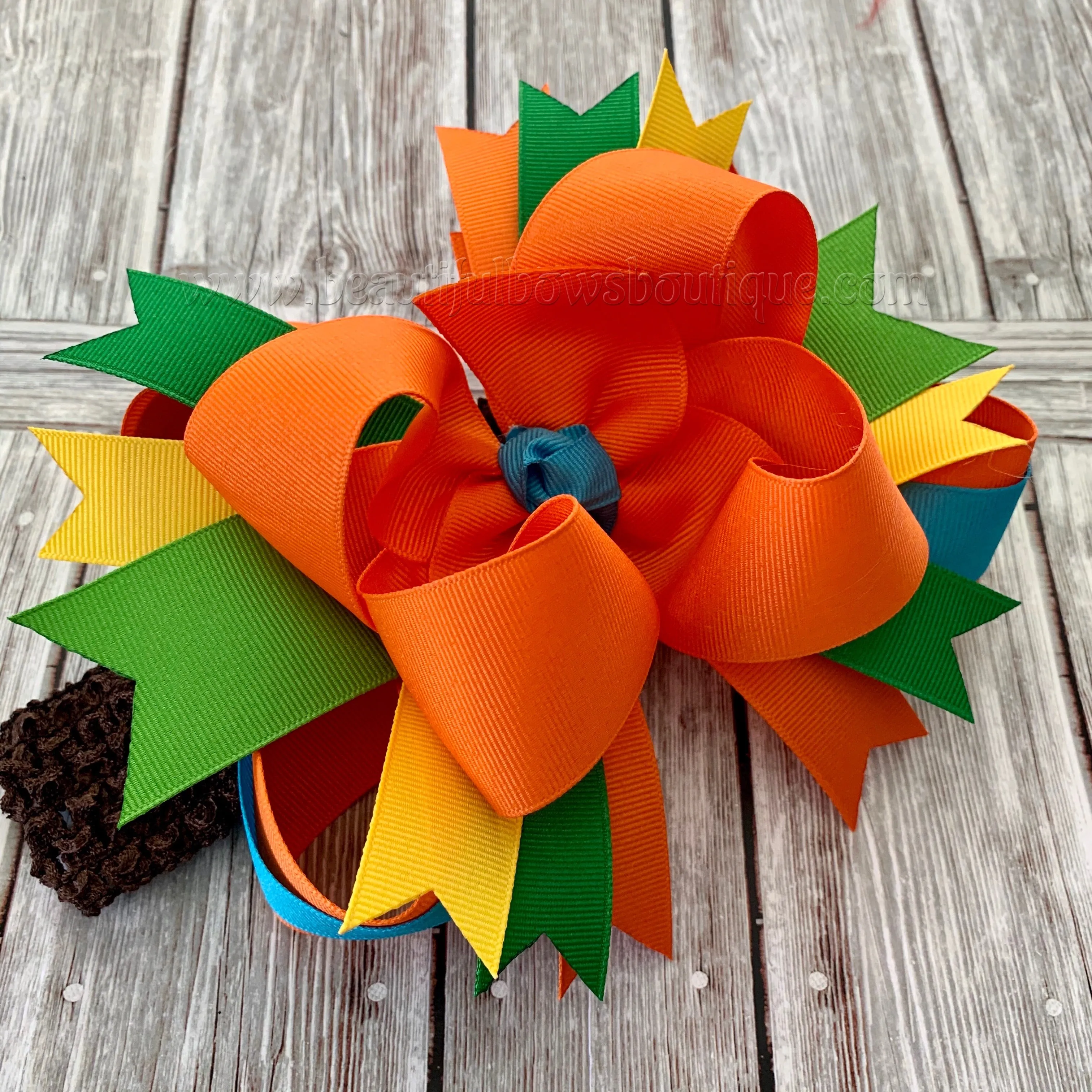 Bright Fall Hair Bow, Big Fall Hair Bows, Bright Thanksgiving Headband