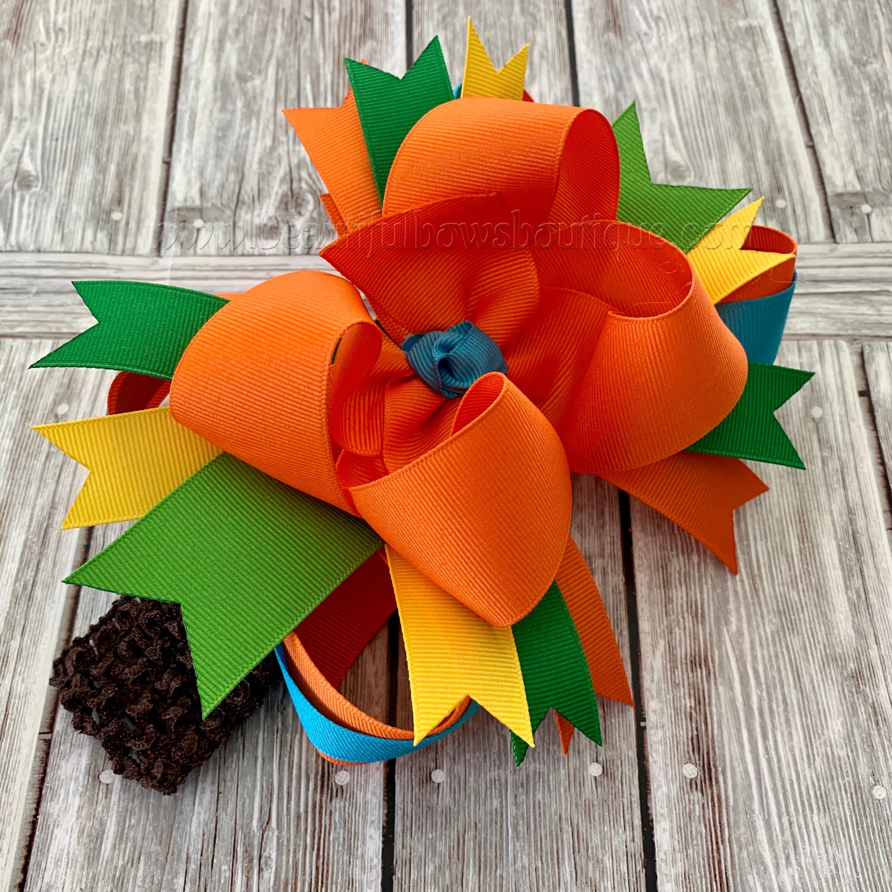 Bright Fall Hair Bow, Big Fall Hair Bows, Bright Thanksgiving Headband