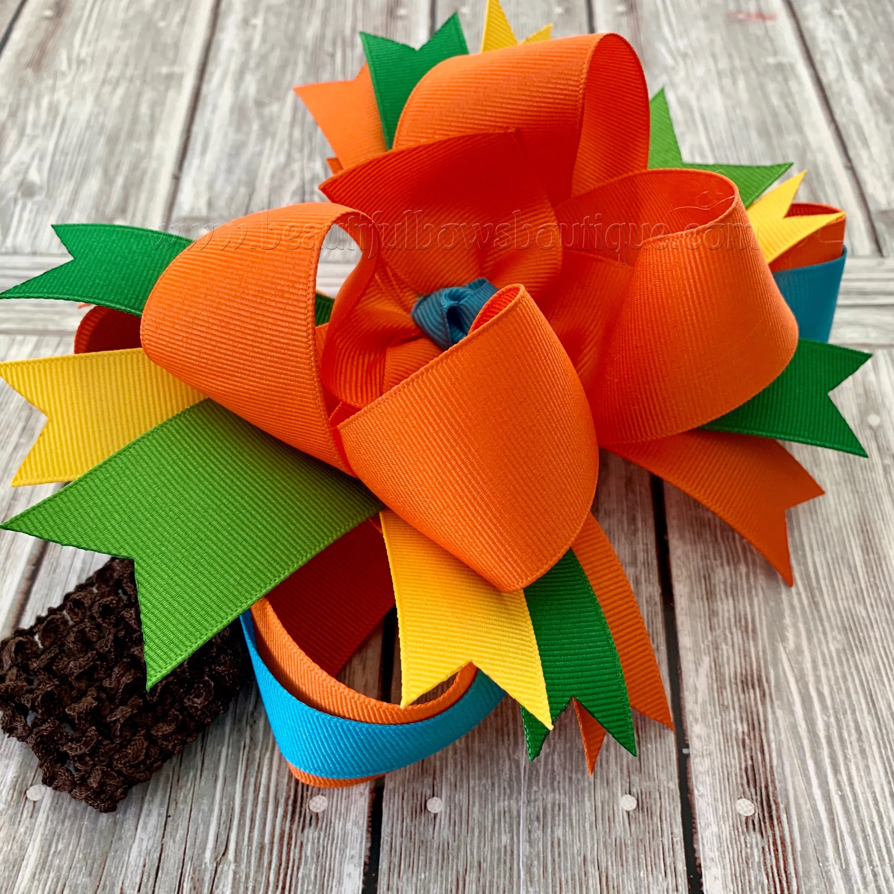 Bright Fall Hair Bow, Big Fall Hair Bows, Bright Thanksgiving Headband
