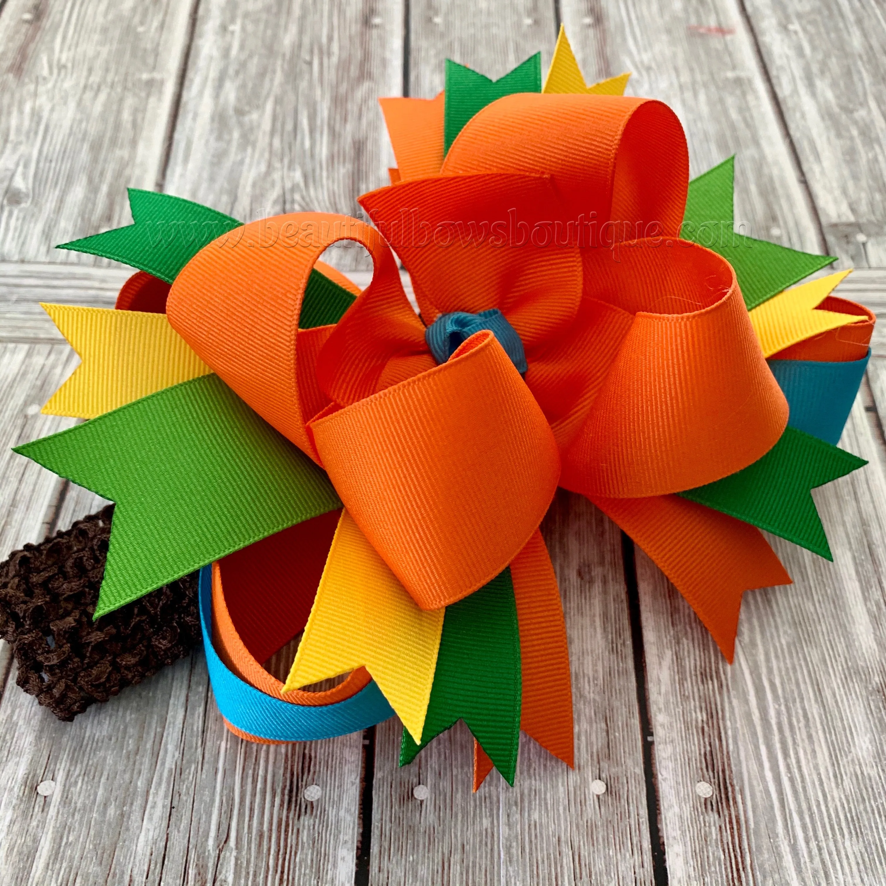 Bright Fall Hair Bow, Big Fall Hair Bows, Bright Thanksgiving Headband