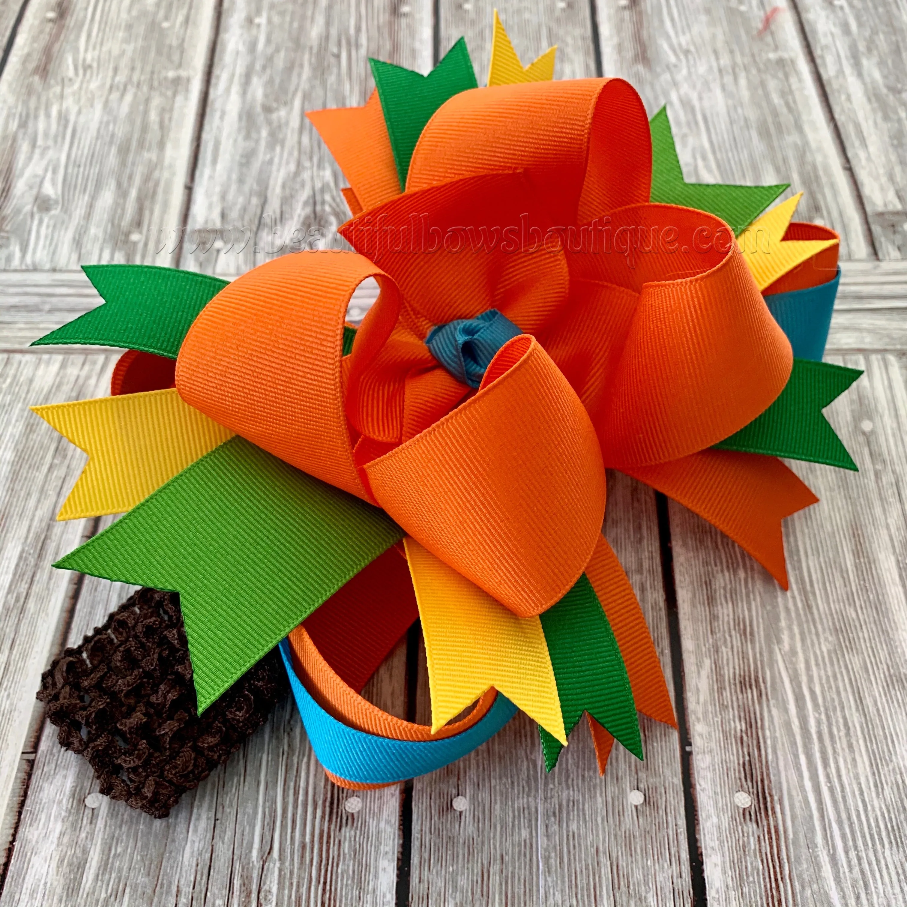 Bright Fall Hair Bow, Big Fall Hair Bows, Bright Thanksgiving Headband