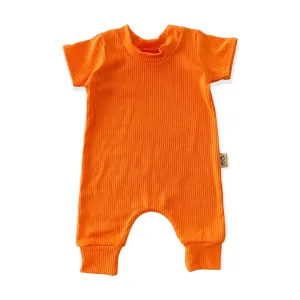 Bright Orange Ribbed Harem Romper