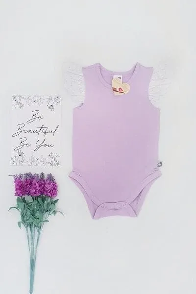 Broderie Anglaise Flutter Romper - Lavender - 0000 to 2yrs