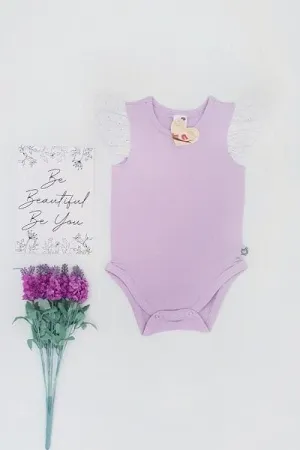 Broderie Anglaise Flutter Romper - Lavender - 0000 to 2yrs
