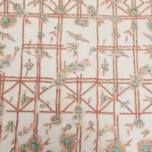Bronze and Orange Abstract Embroidered Tulle Fabric