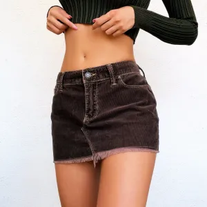 Brown Corduroy Micro Mini Skirt