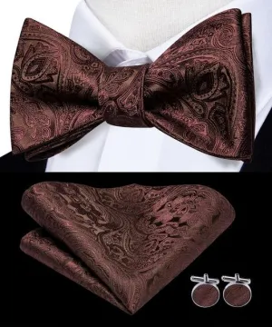 Brown Paisley Matching Bowtie Set (3pc)