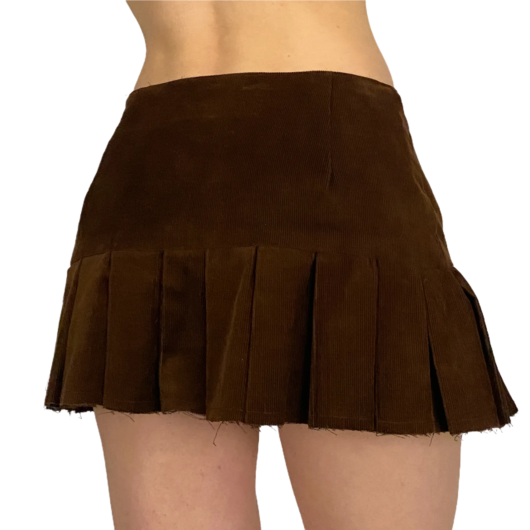 Brown Pleated Corduroy Mini Skirt (XS)