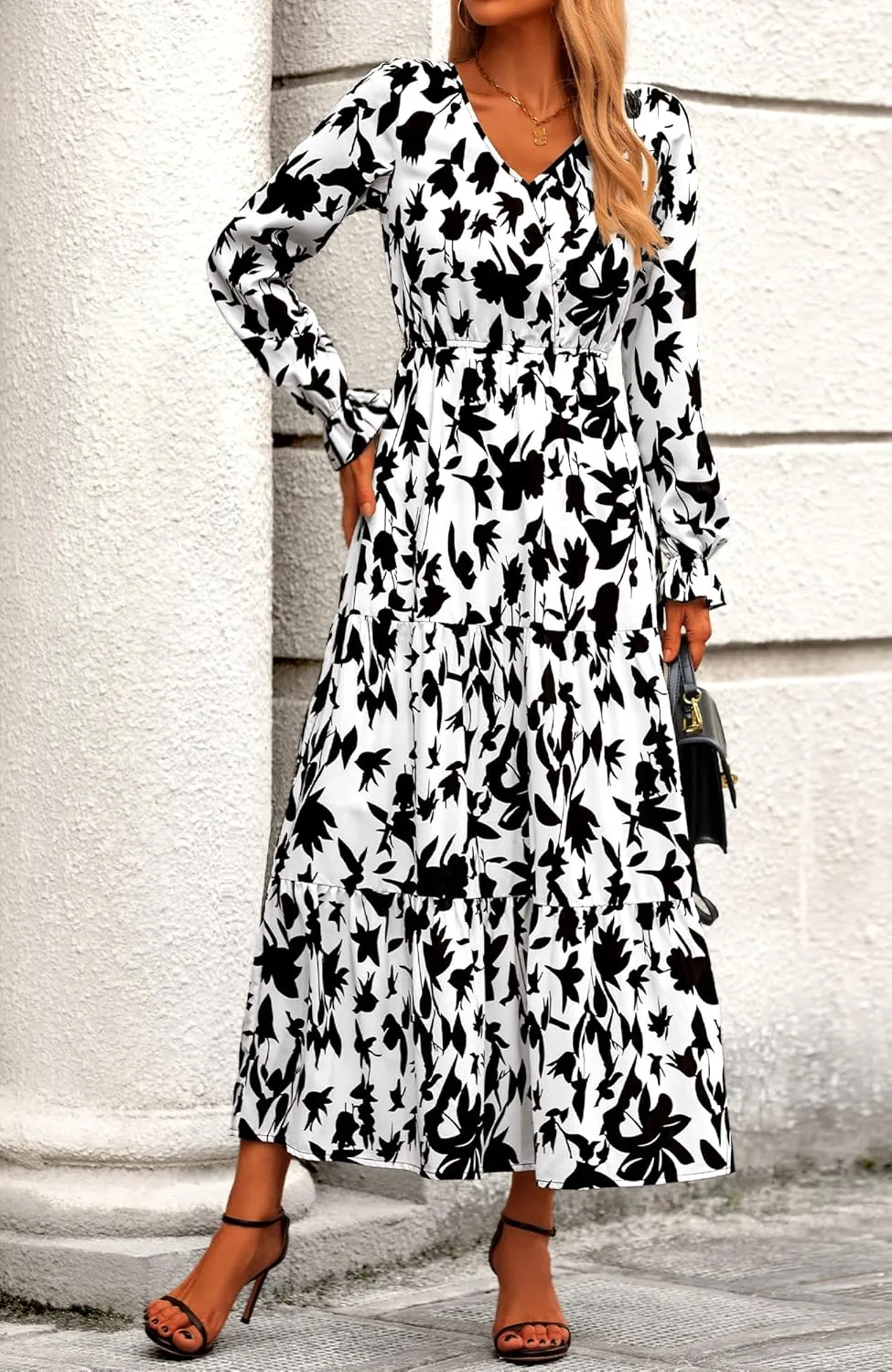 BTFBM Women Spring Dresses 2025 Casual Long Sleeve V Neck Maxi Dresses Floral Boho Long Dress Wedding Guest Dress