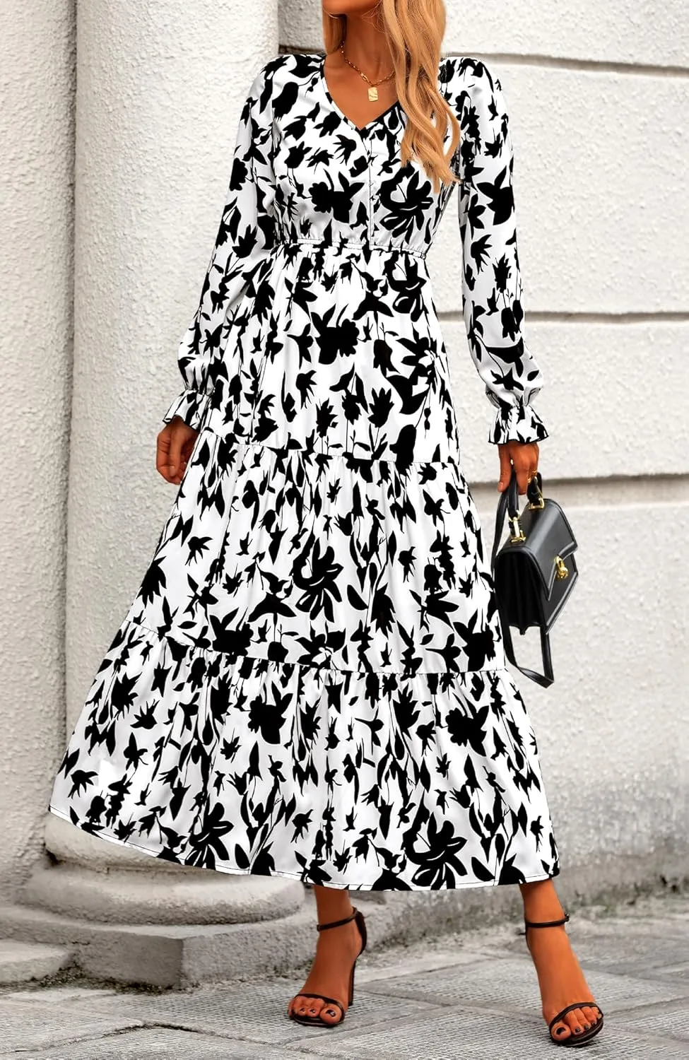 BTFBM Women Spring Dresses 2025 Casual Long Sleeve V Neck Maxi Dresses Floral Boho Long Dress Wedding Guest Dress