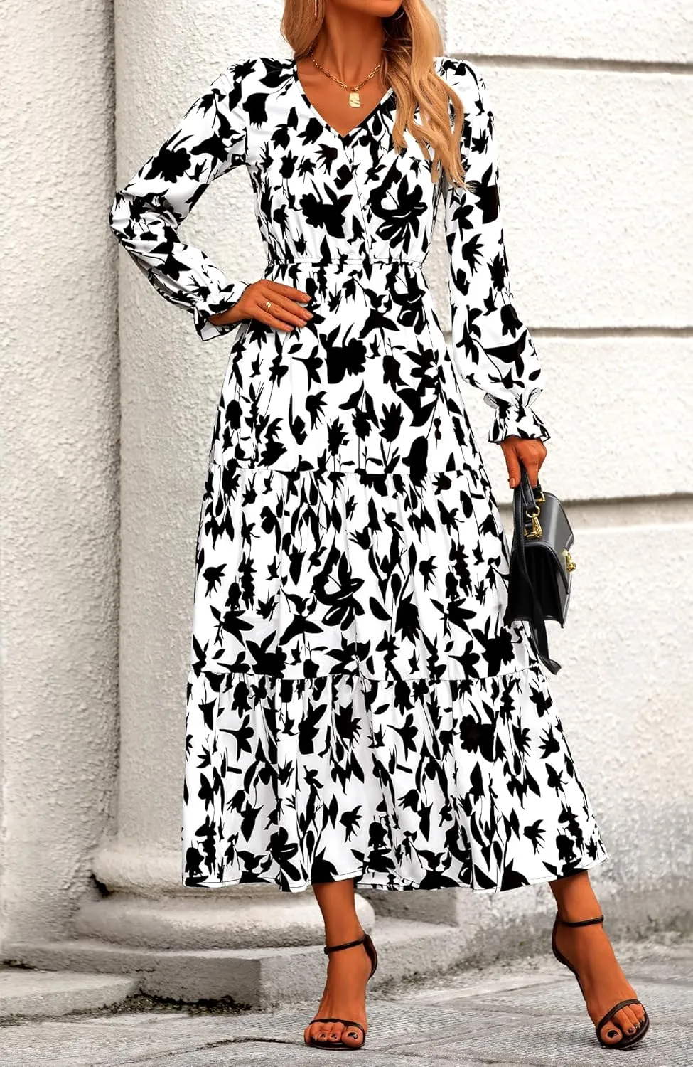 BTFBM Women Spring Dresses 2025 Casual Long Sleeve V Neck Maxi Dresses Floral Boho Long Dress Wedding Guest Dress