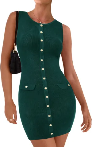 BTFBM Womens Short Bodycon Dress Summer 2025 Crewneck Sleeveless Knit Trendy Tight Fitted Wedding Going Out Dresses