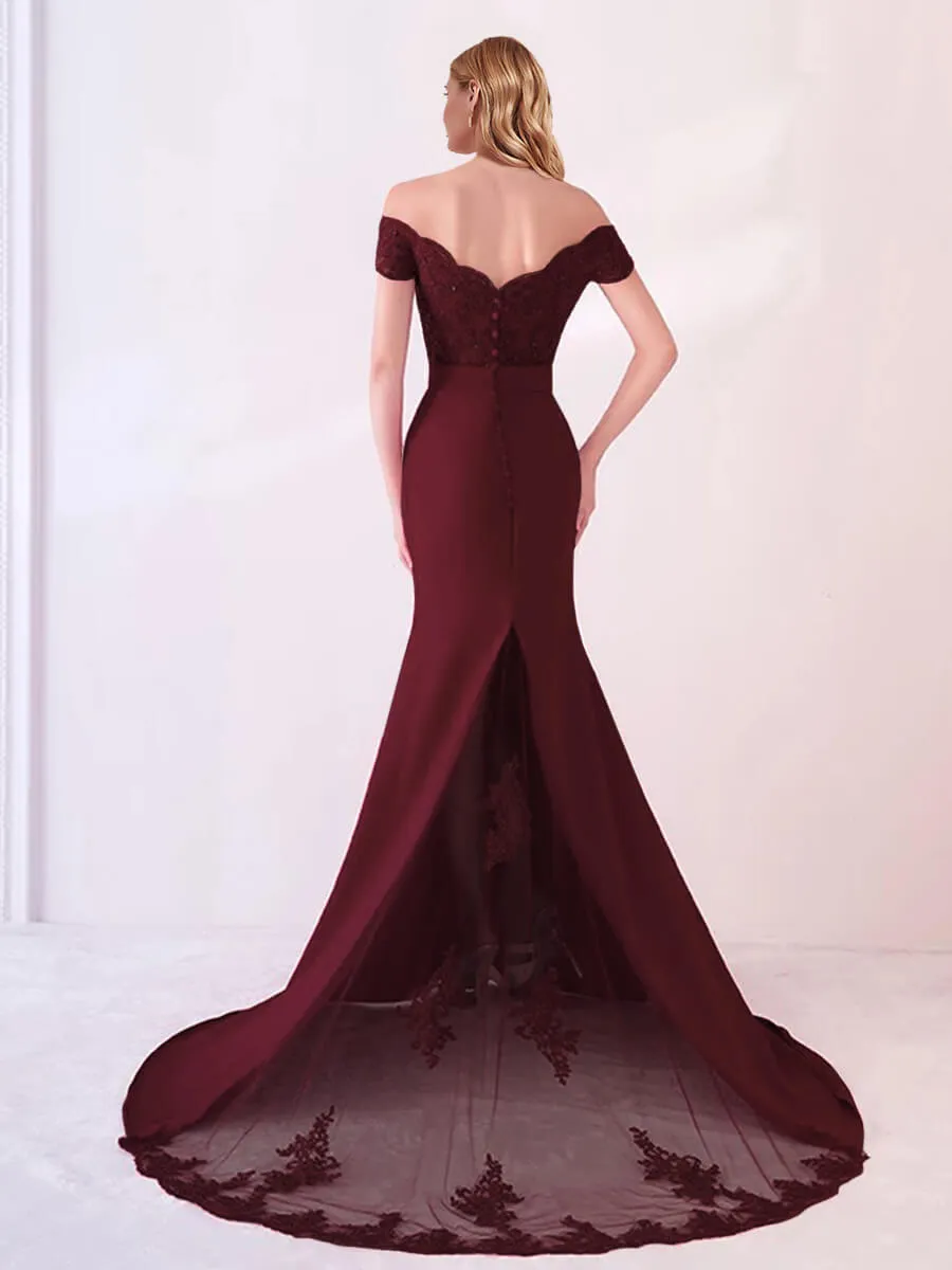 Burgundy Beaded Lace Vintage Mermaid Bridesmaid Dresses Party Gowns