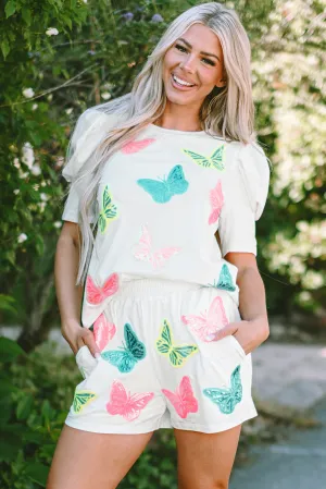 Butterfly Puff Sleeve Top Shorts Set