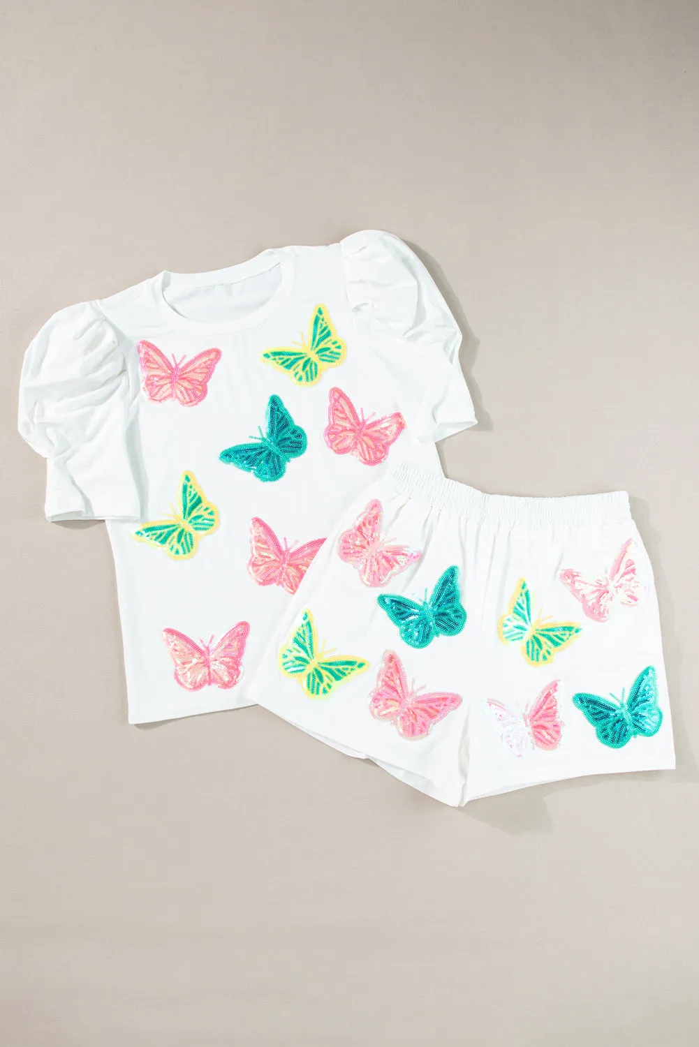 Butterfly Puff Sleeve Top Shorts Set