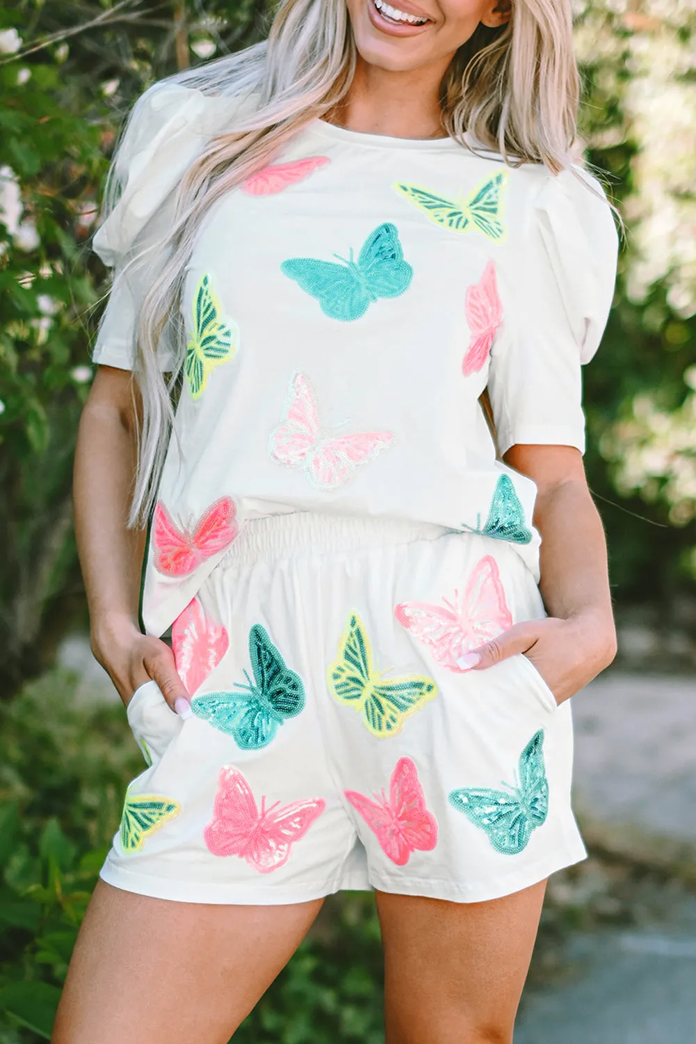 Butterfly Puff Sleeve Top Shorts Set