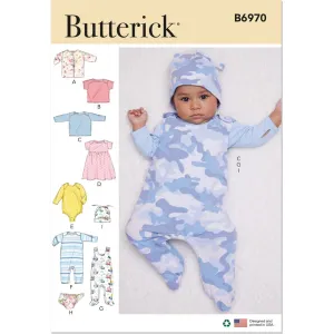 Butterick Pattern B6970 Infants' Jacket, Tops, Dress, Rompers, Diaper Cover and Hat