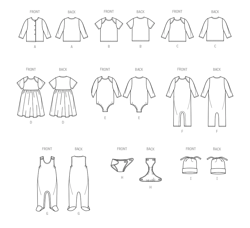 Butterick sewing pattern 6970 Infants' Jacket, Tops, Dress, Rompers