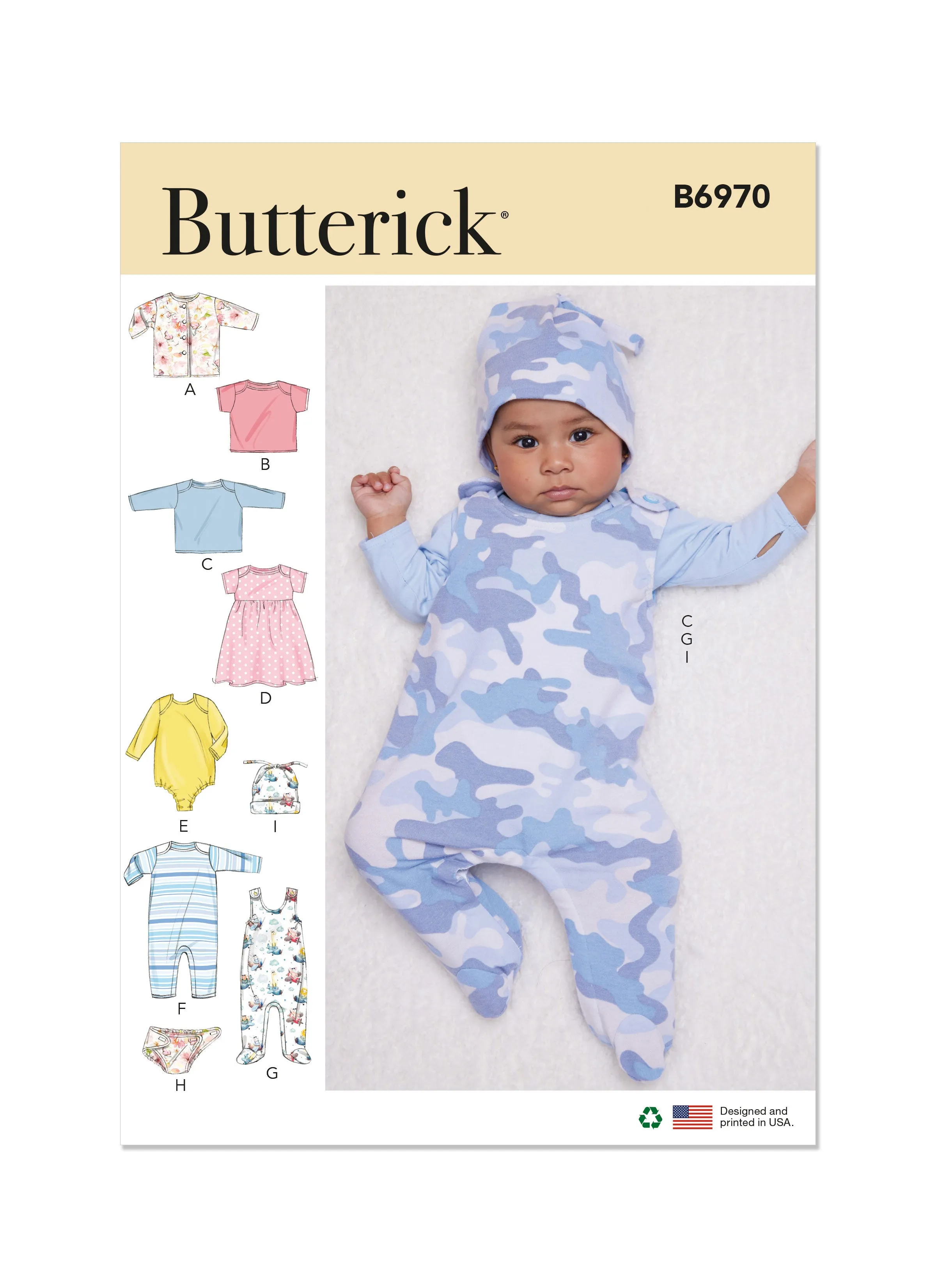 Butterick sewing pattern 6970 Infants' Jacket, Tops, Dress, Rompers