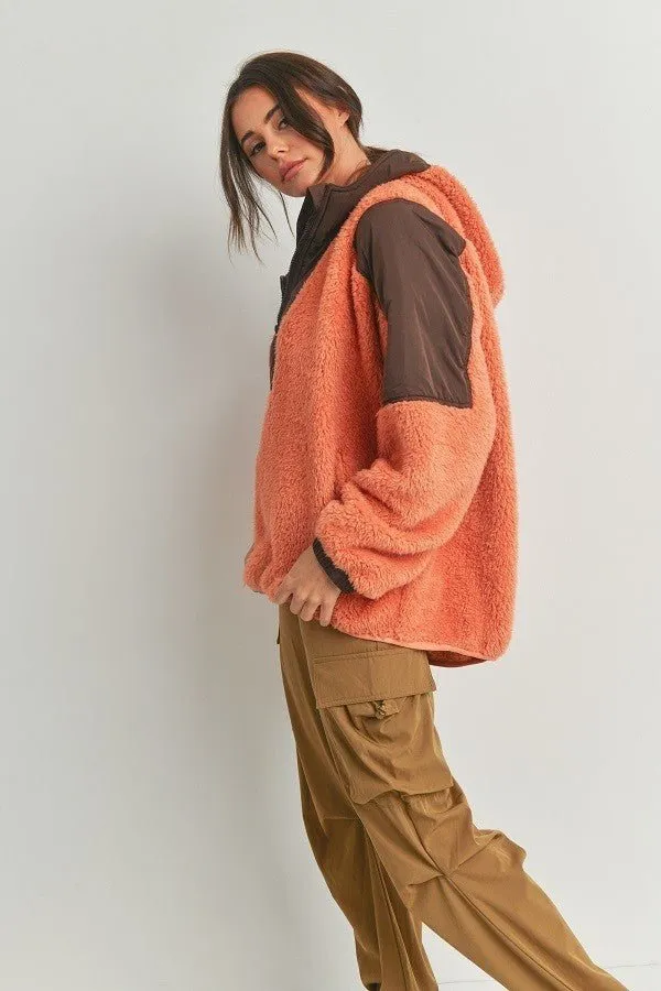 Cabin Fever Two Tone Oversized Hooded Teddy Jacket