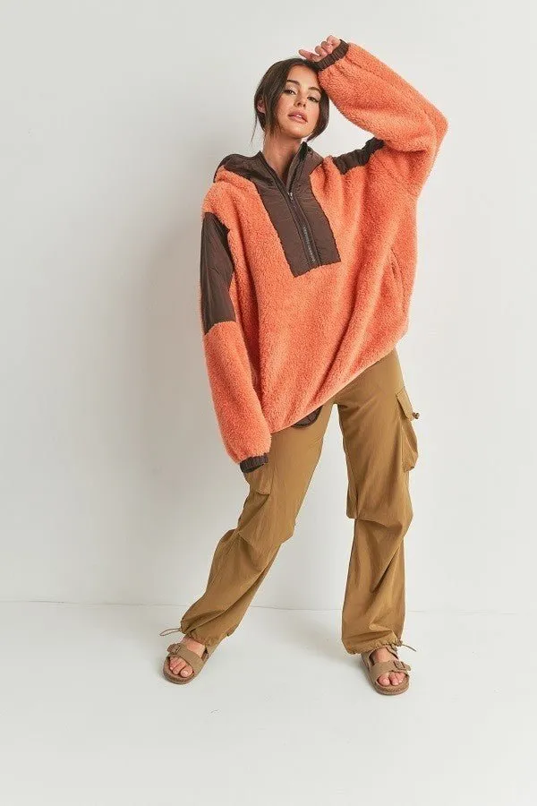 Cabin Fever Two Tone Oversized Hooded Teddy Jacket