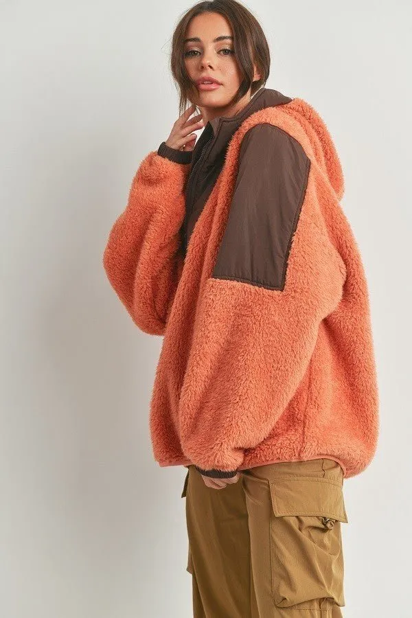 Cabin Fever Two Tone Oversized Hooded Teddy Jacket