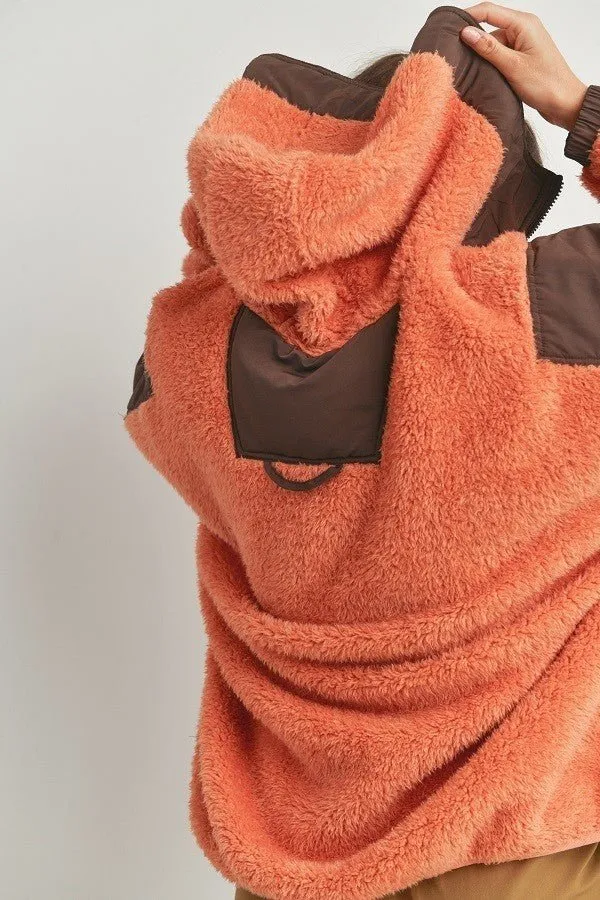 Cabin Fever Two Tone Oversized Hooded Teddy Jacket