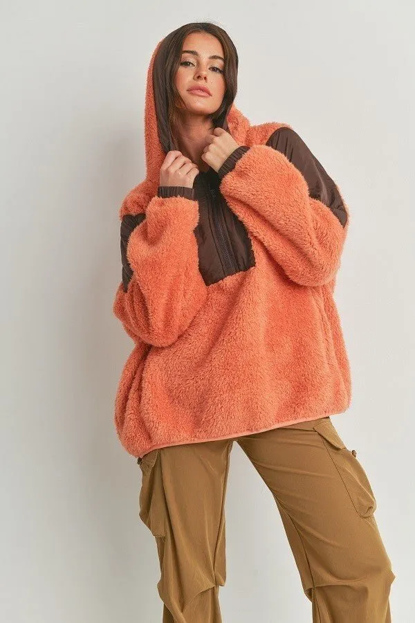 Cabin Fever Two Tone Oversized Hooded Teddy Jacket