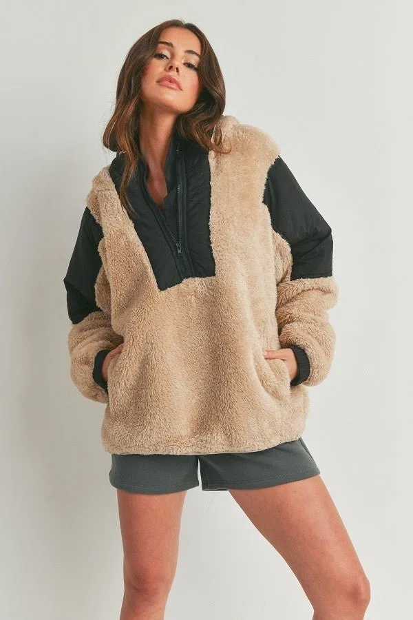 Cabin Fever Two Tone Oversized Hooded Teddy Jacket