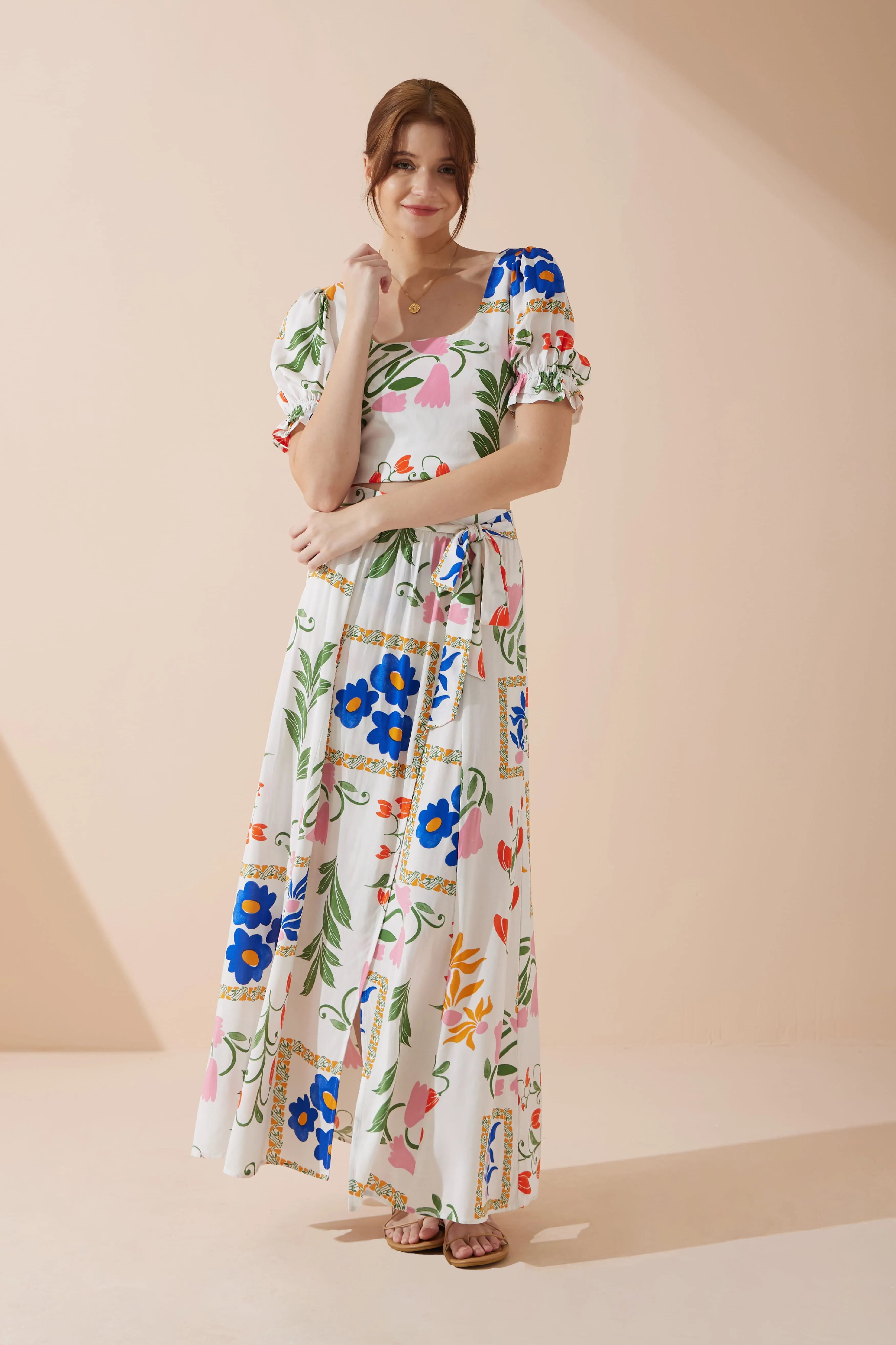 Calantha Multicolour Floral Puff Sleeve Crop Top