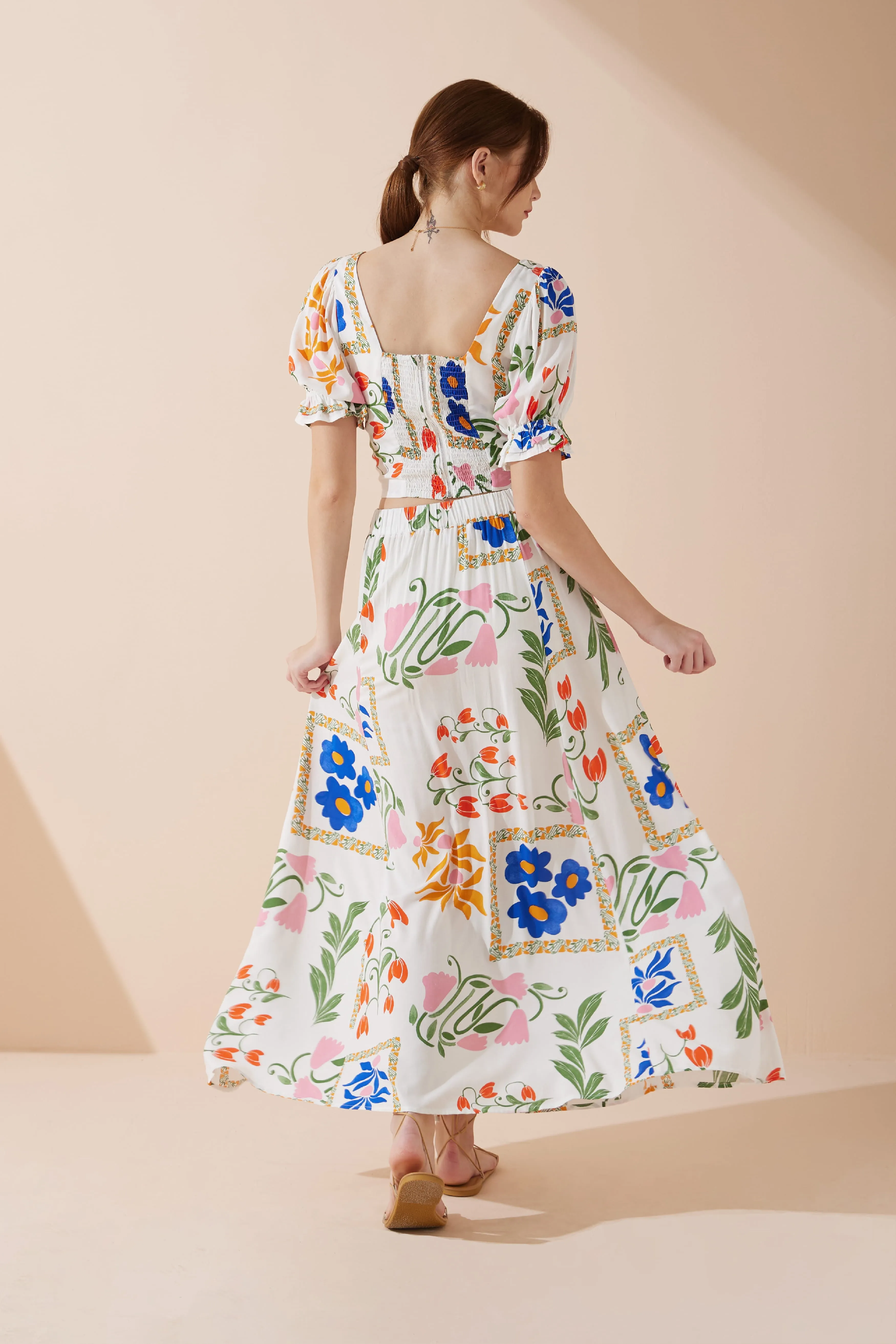 Calantha Multicolour Floral Puff Sleeve Crop Top