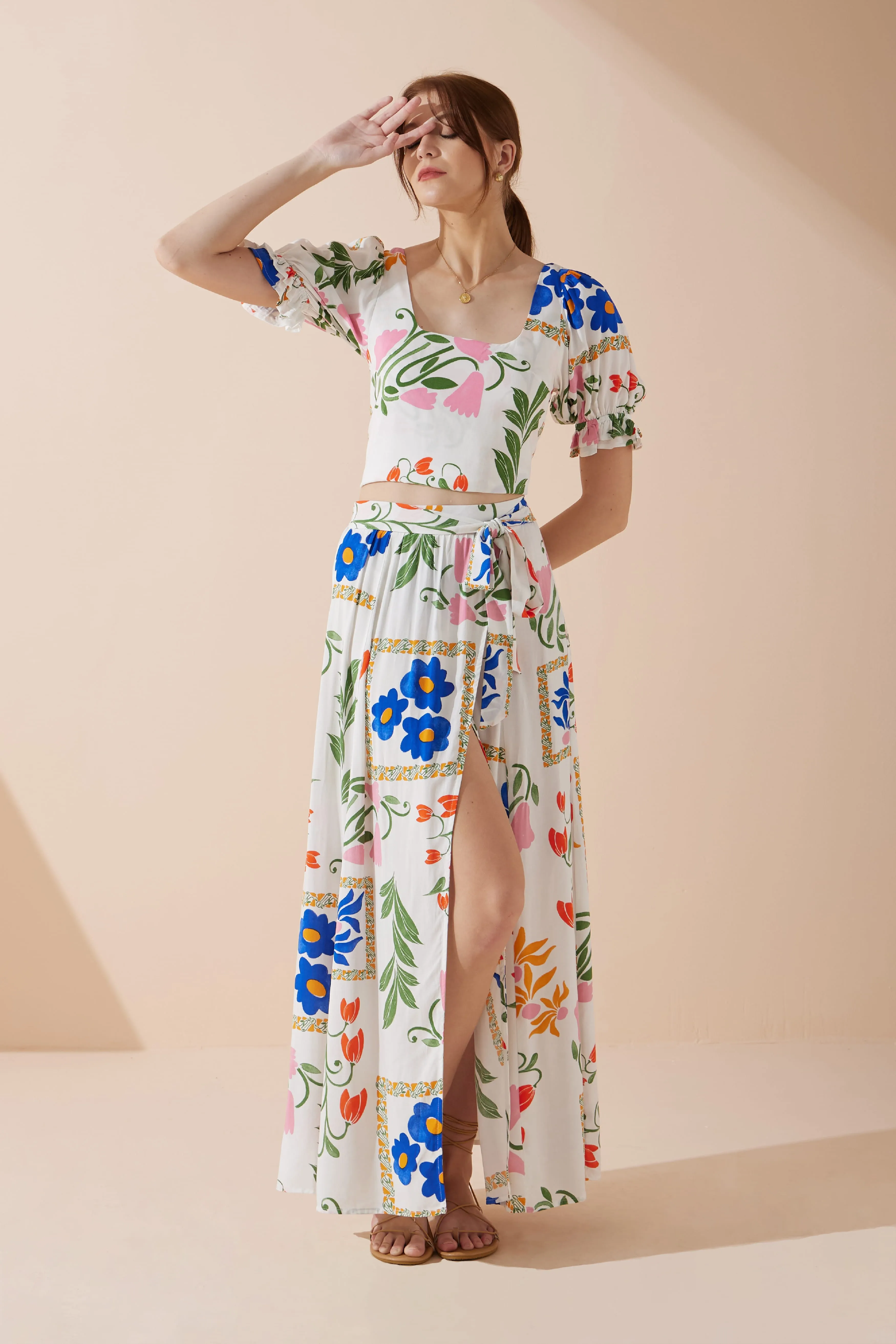 Calantha Multicolour Floral Puff Sleeve Crop Top
