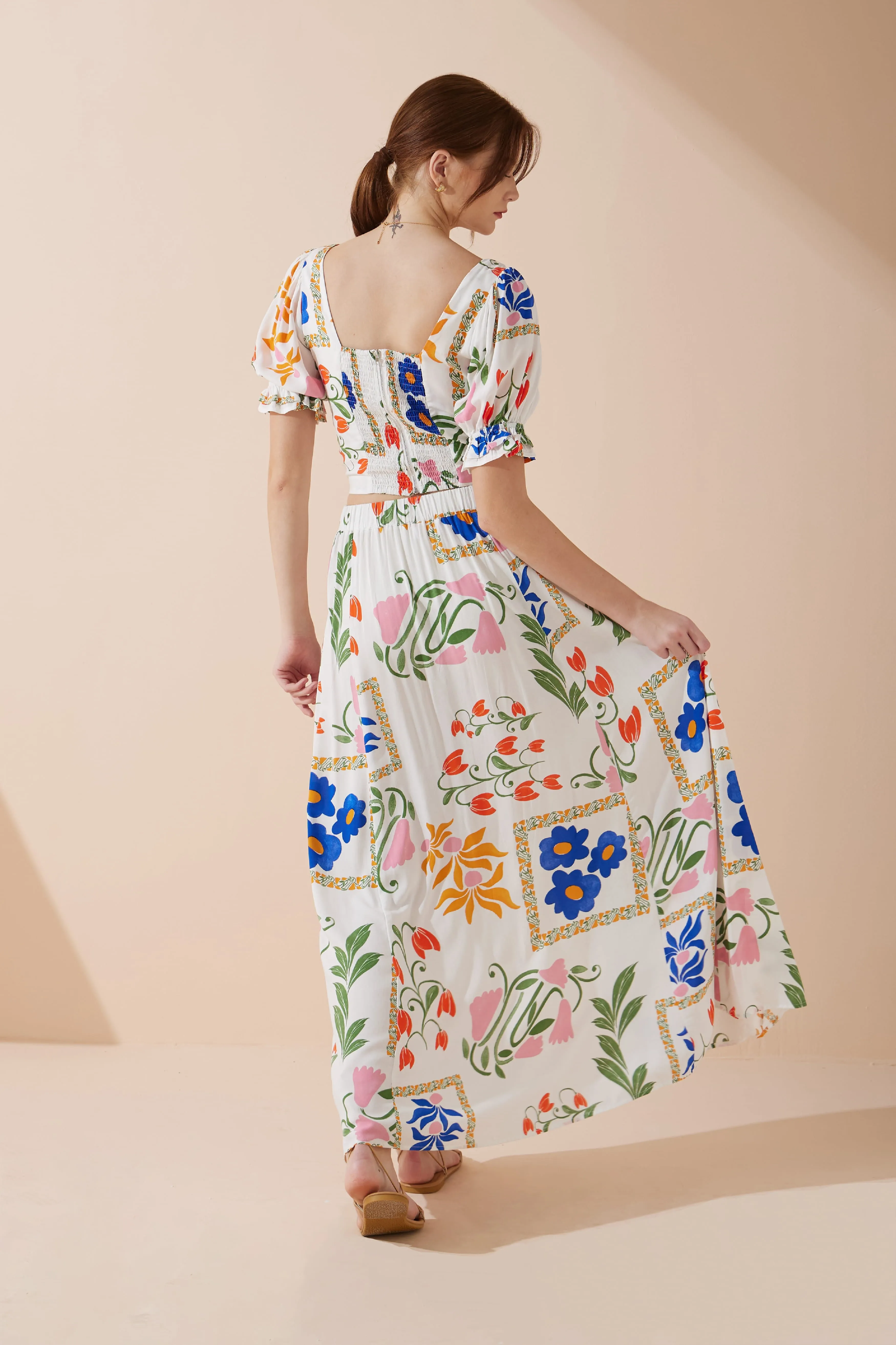 Calantha Multicolour Floral Puff Sleeve Crop Top