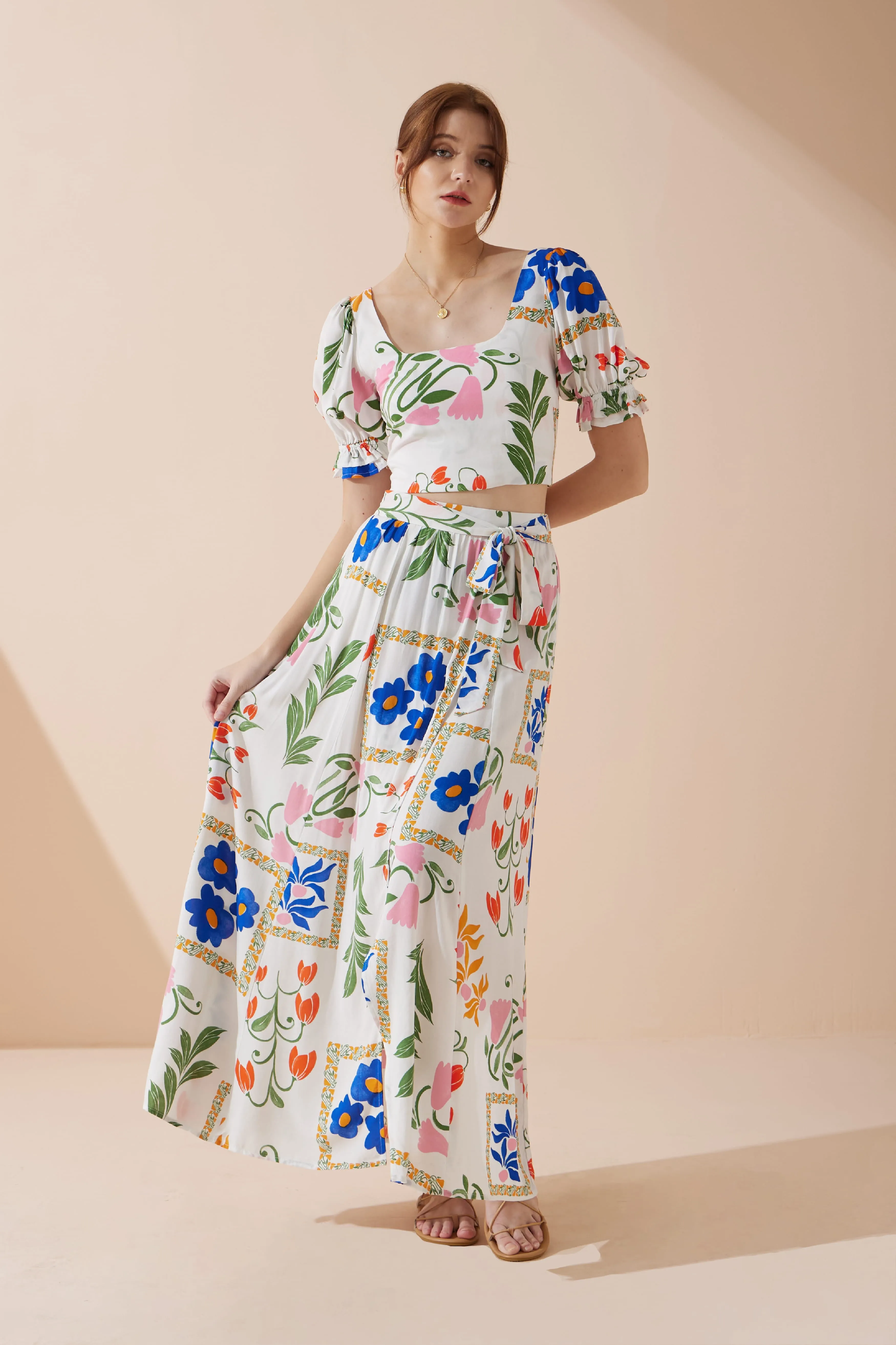 Calantha Multicolour Floral Puff Sleeve Crop Top