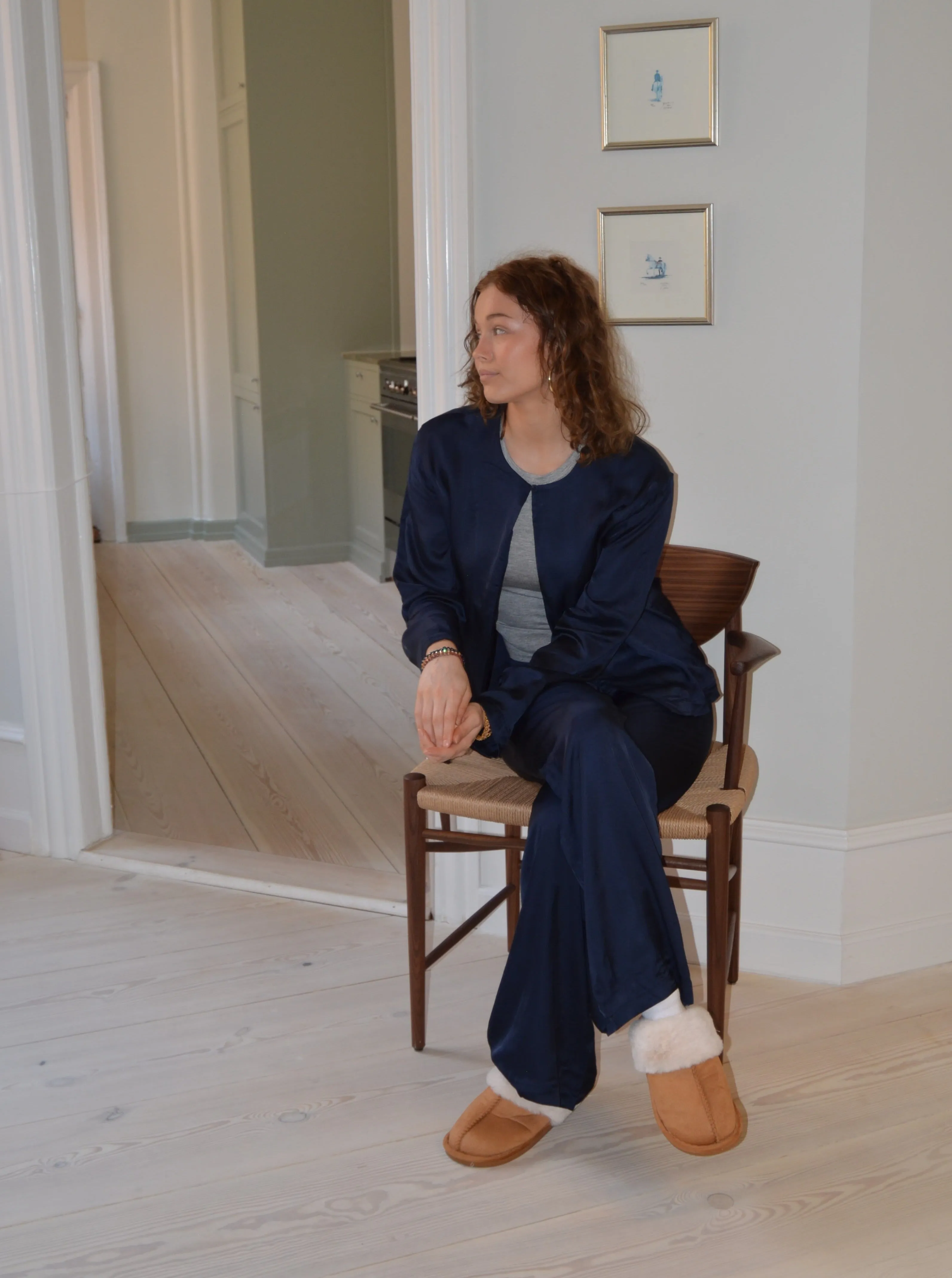 Callie satin cardigan - Navy