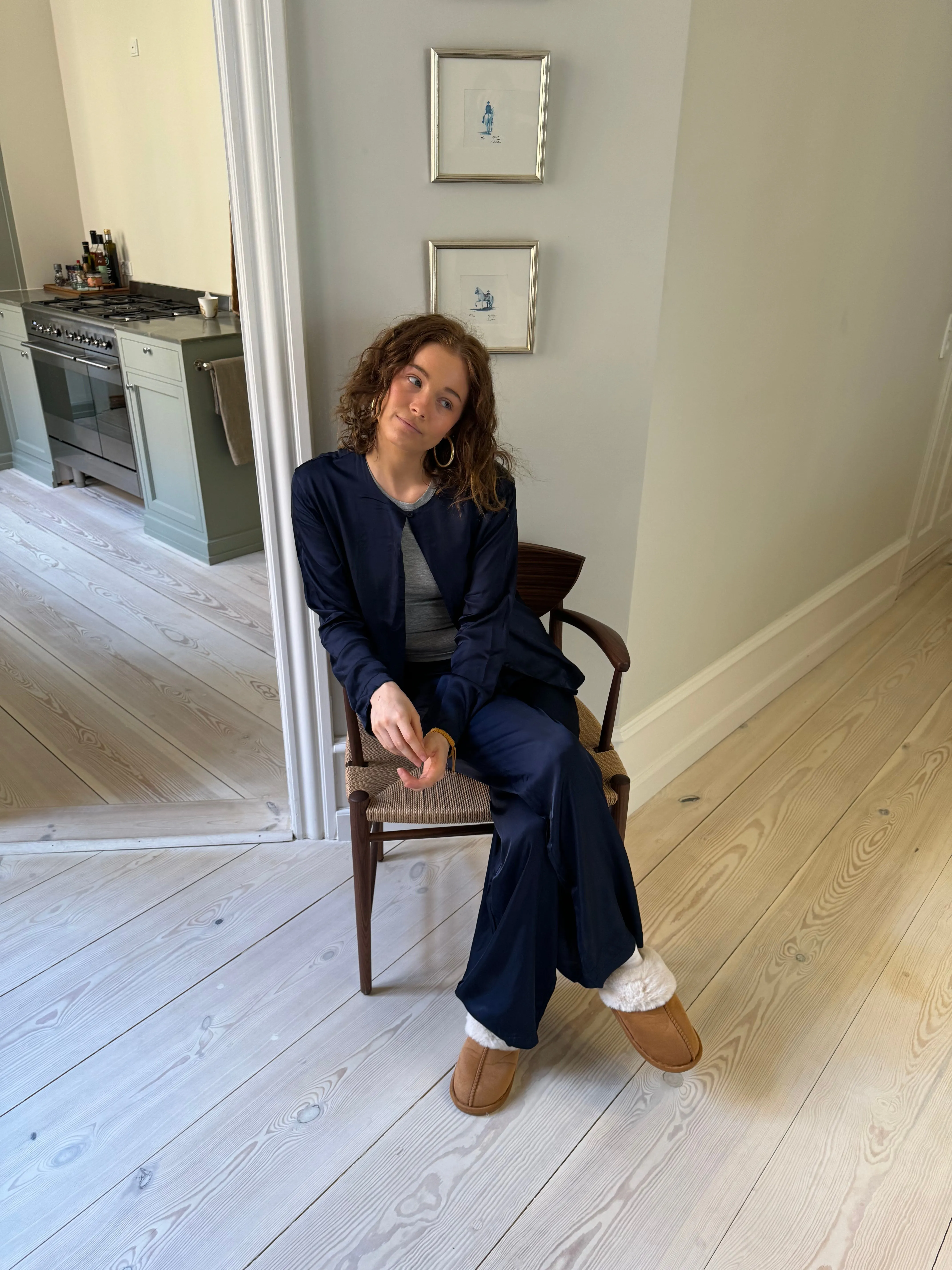 Callie satin cardigan - Navy